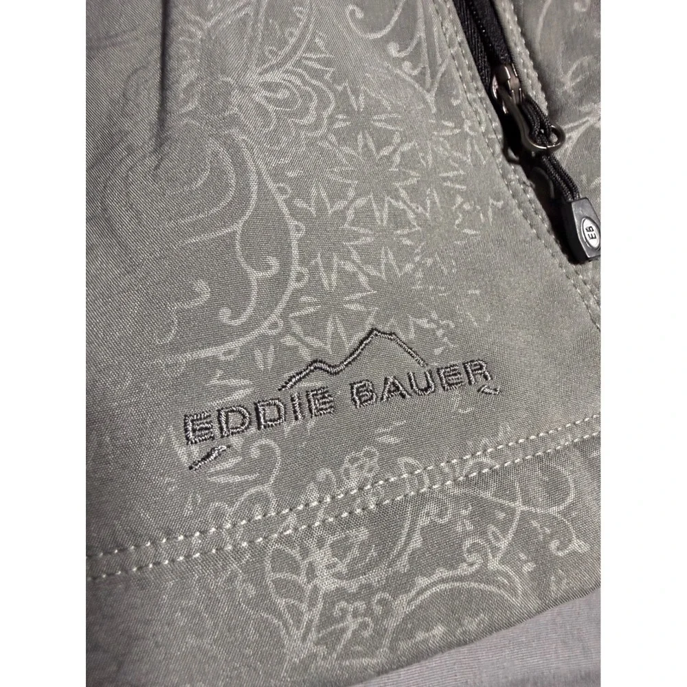 Eddie Bauer Softshell Jacket Womens Medium Grey Good Paisley Floral Full Zip